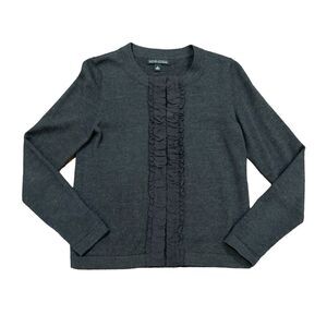 Banana Republic Cardigan Sweater Gray Italian Merino Wool Ruffle Size Small